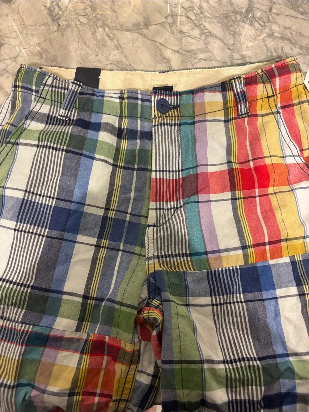 NWT Gap Kids Multi-Color Plaid Patchwork Shorts Size 14 Regular